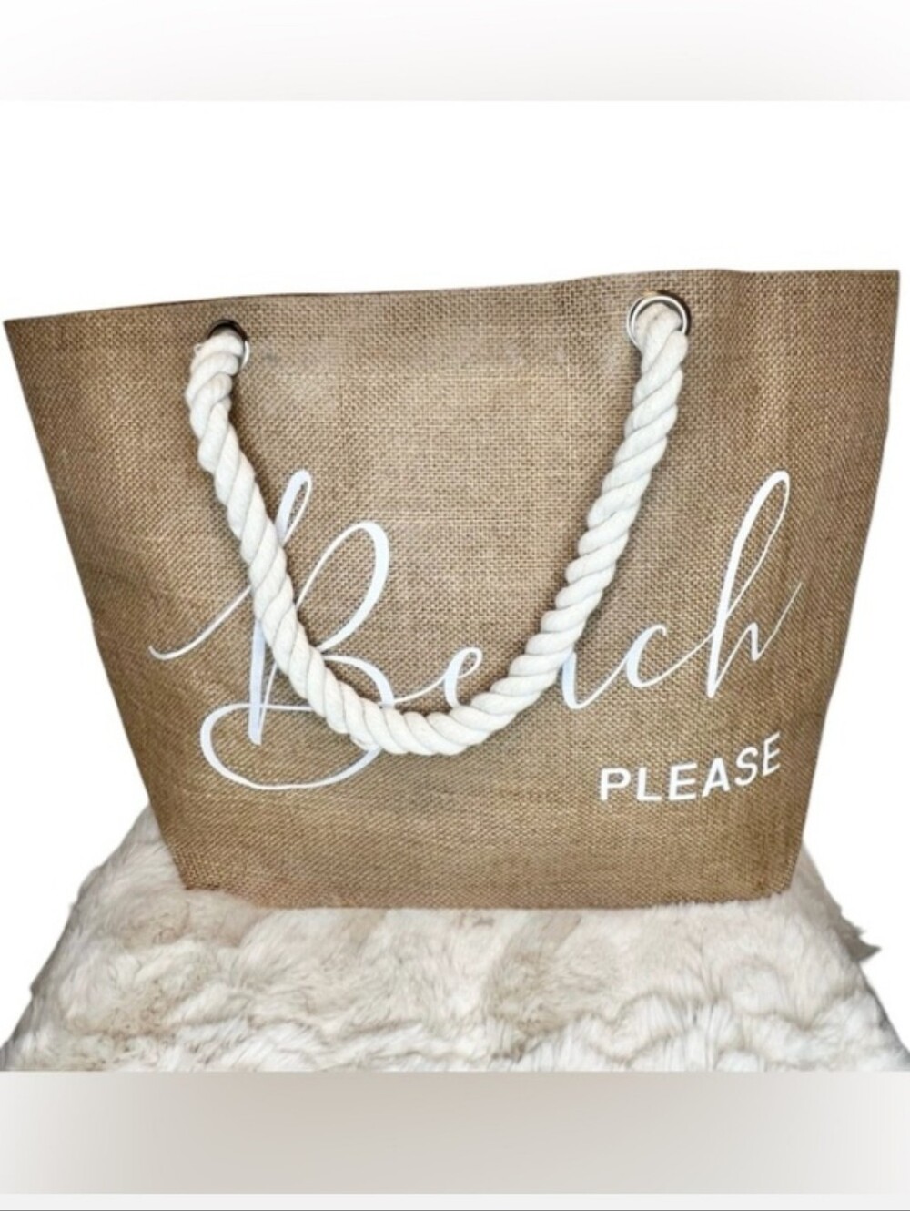 Beach Please Jute Tote Bag